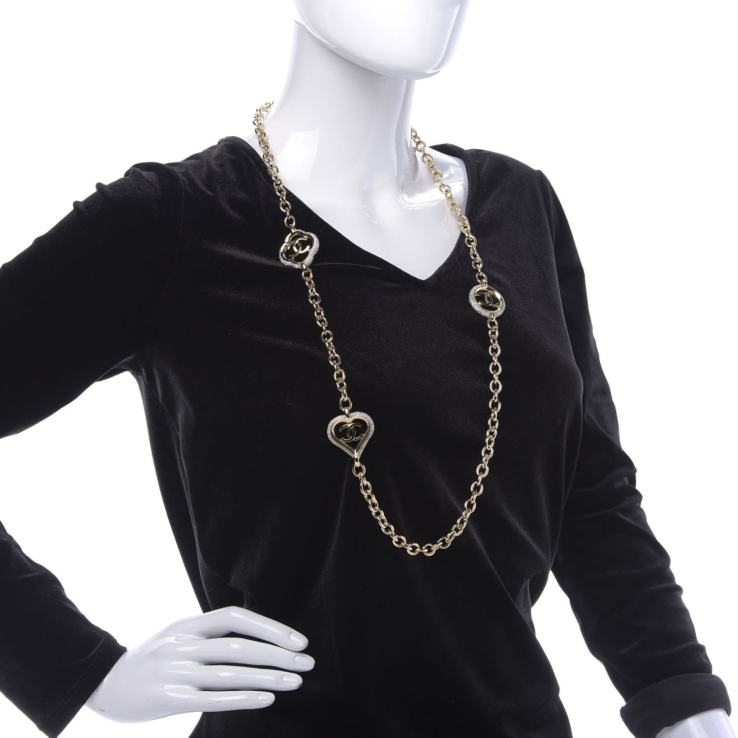 Chanel Crystal CC Chain Heart Necklace Gold 2 of 9