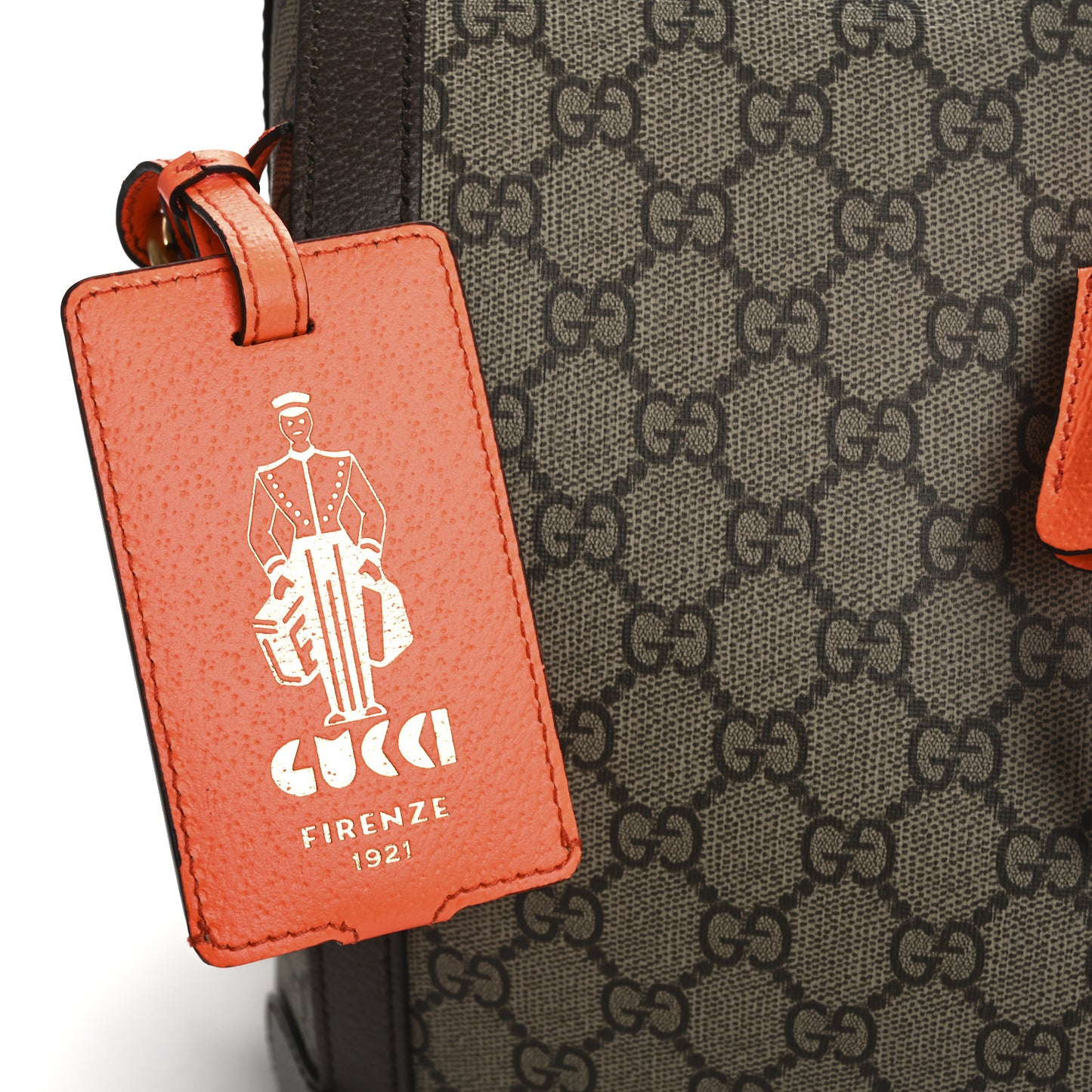 GG Supreme Monogram Textured Dollar Calfskin Web Medium Savoy Duffle Bag Beige Ebony Fluorescent Orange