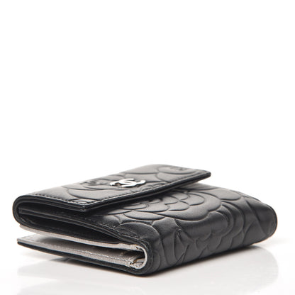 Chanel Lambskin Embossed Camellia French Wallet Black 4 of 8