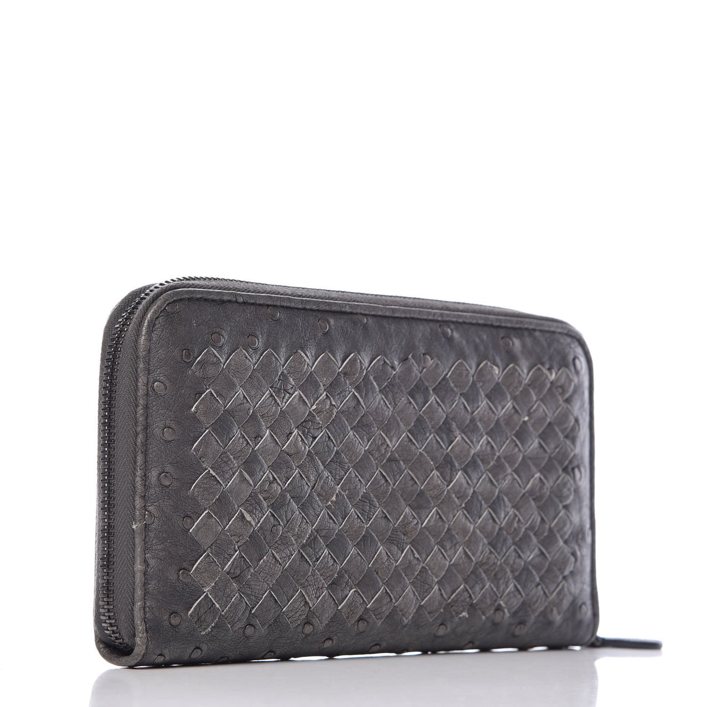 Ostrich Intrecciato Zip Around Wallet Ardoise