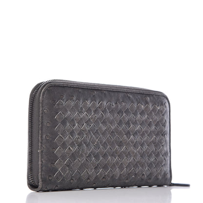 Bottega Veneta Ostrich Intrecciato Zip Around Wallet Ardoise 3 of 11