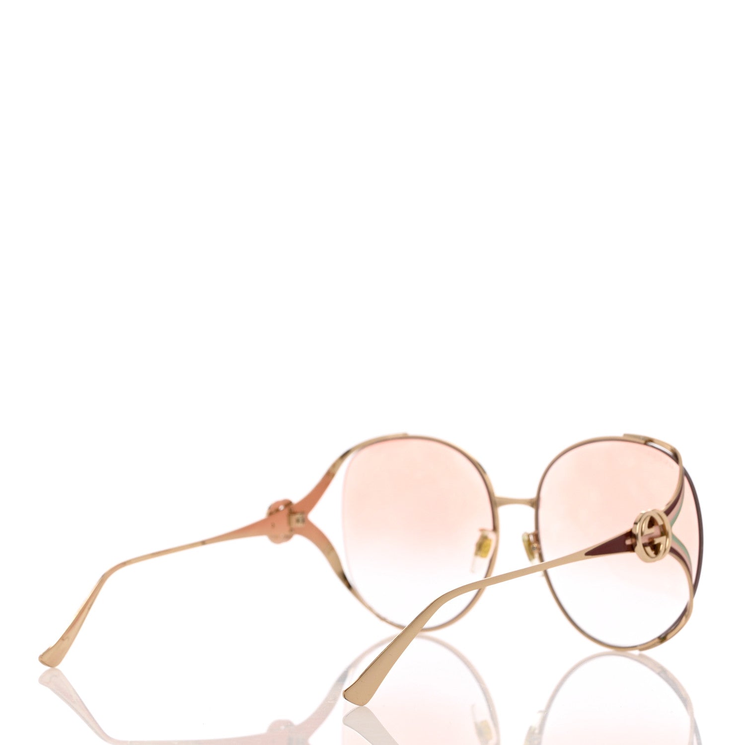 Gucci Metal Oversized Round Frame GG0225S Sunglasses Gold 4 of 7