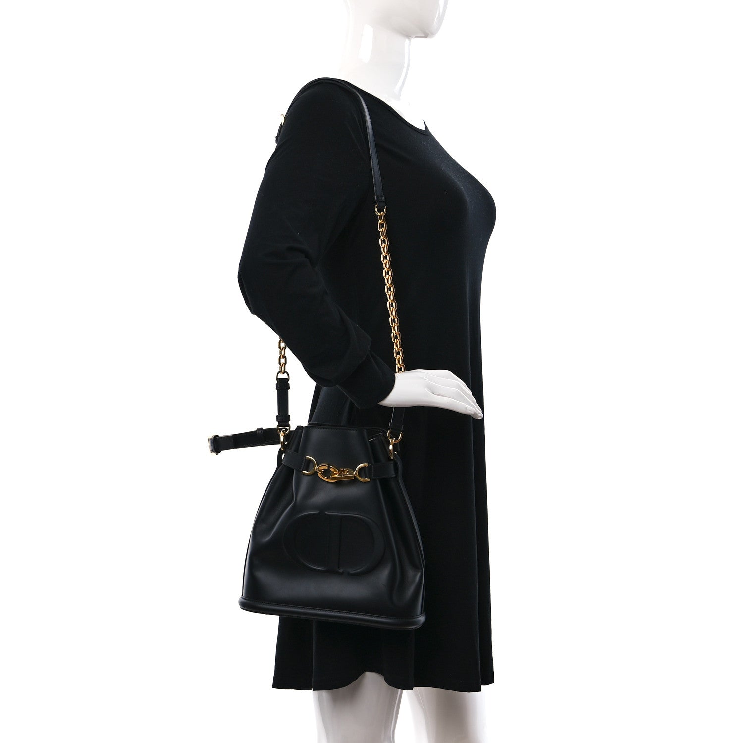 Christian Dior Calfskin CD Embossed Medium C'est Chain Bucket Bag Black 2 of 8
