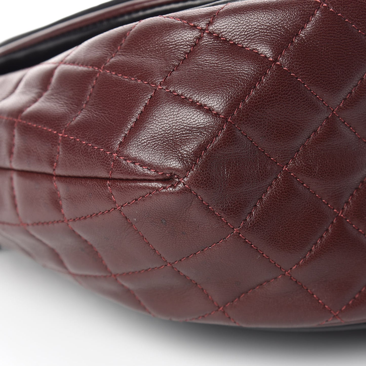 Lambskin Quilted Large Classic Twist Crescent Flap Black Burgundy