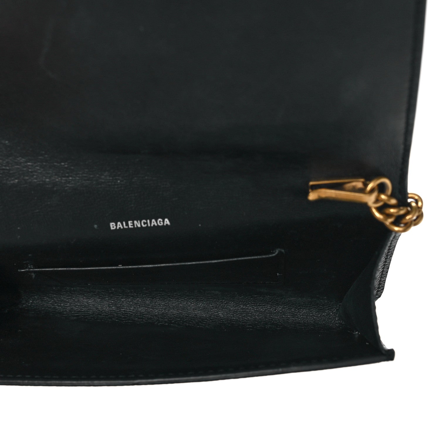 Balenciaga Grained Calfskin Logo Cash Phone Holder Wallet On Chain Black White 5 of 10