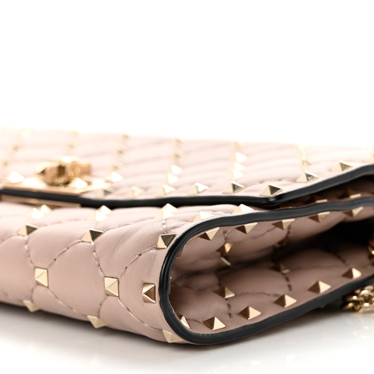 Valentino Garavani Lambskin Rockstud Spike Wallet on Chain Poudre 9 of 9