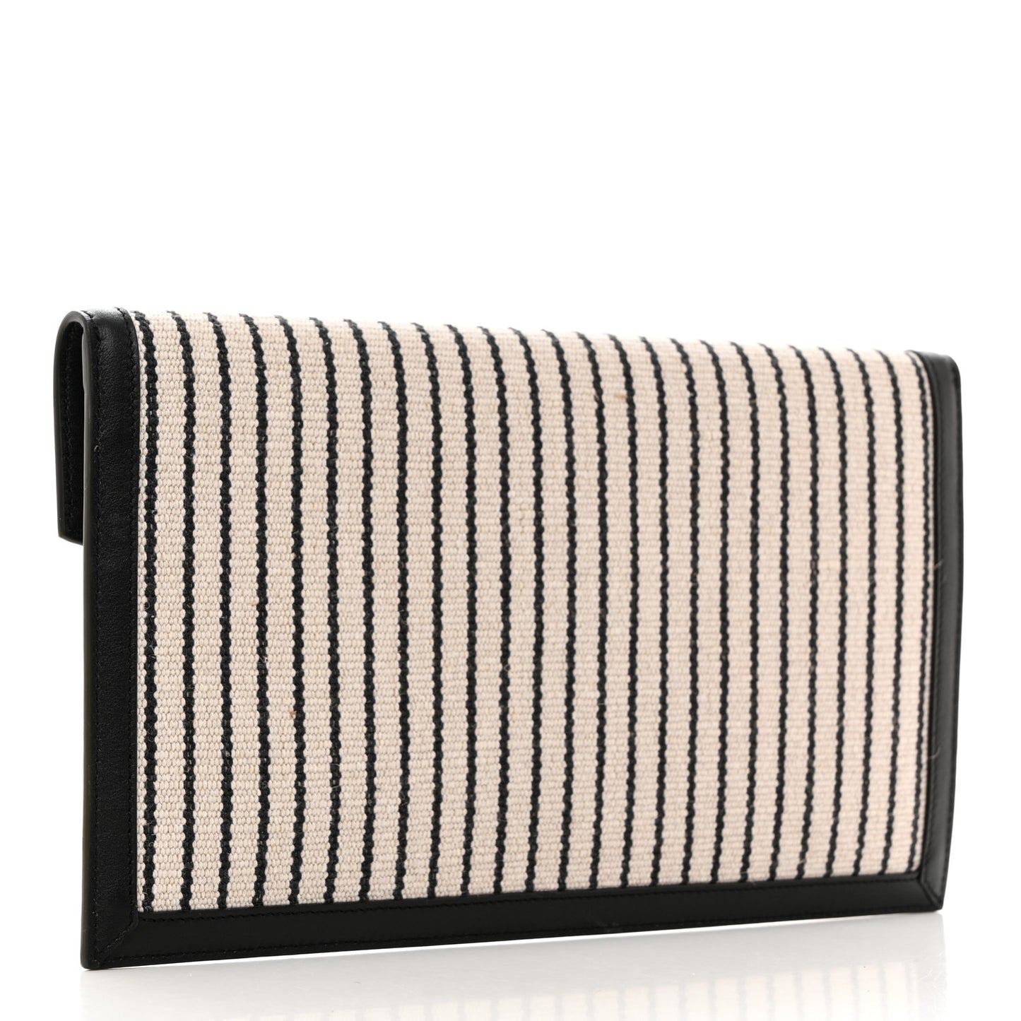 SAINT LAURENT Canvas Striped Uptown Pouch Beige Black