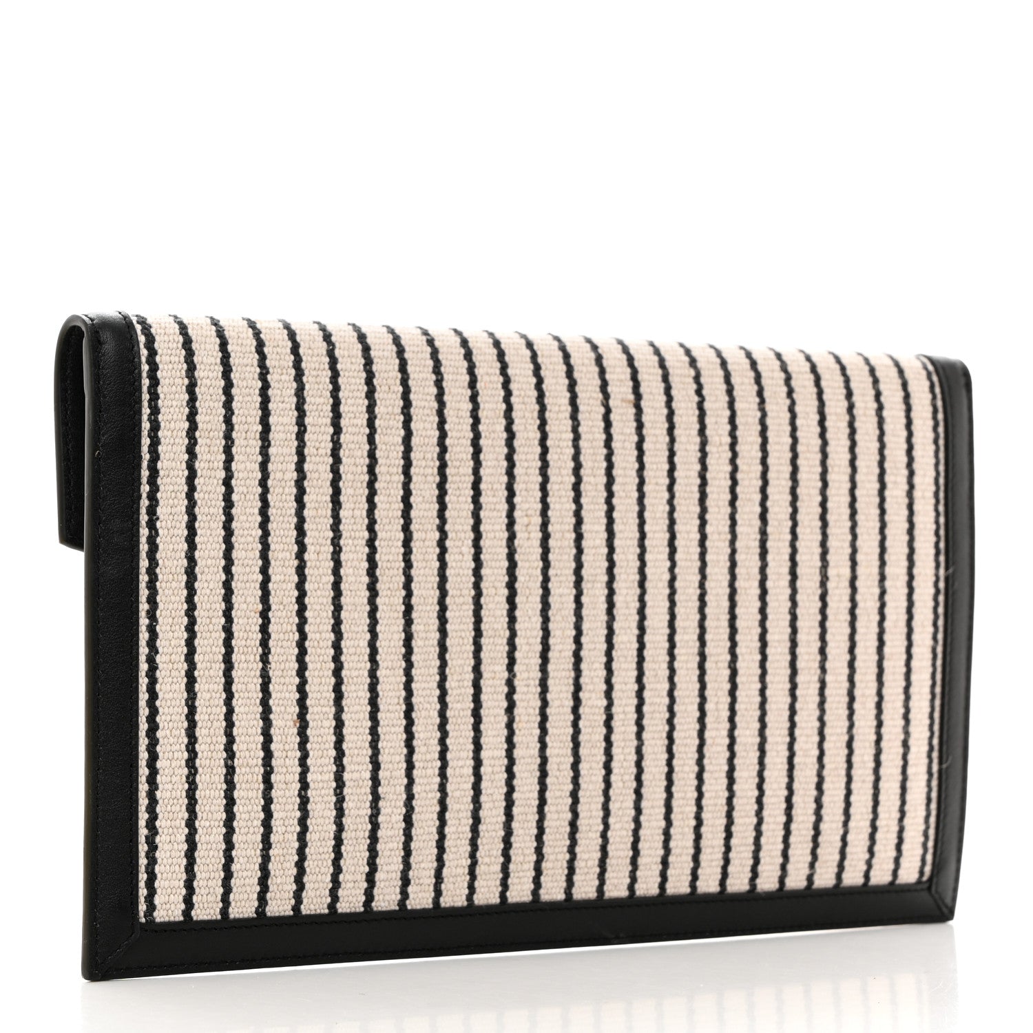 Saint Laurent SAINT LAURENT Canvas Striped Uptown Pouch Beige Black 2 of 8