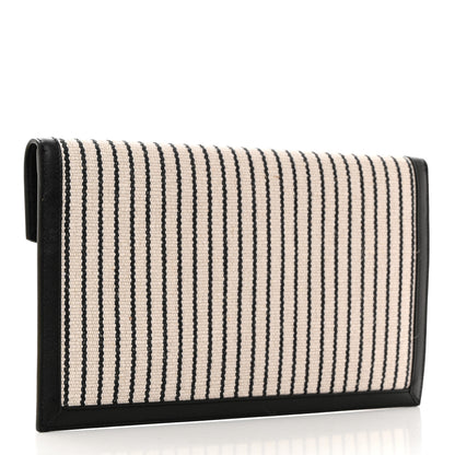 Saint Laurent SAINT LAURENT Canvas Striped Uptown Pouch Beige Black 2 of 8