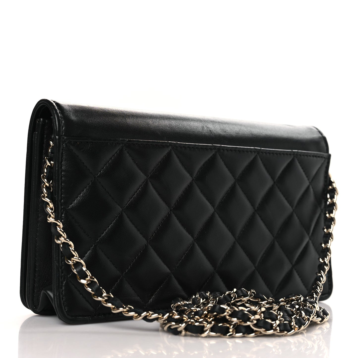 Lambskin Quilted Timeless CC Wallet On Chain WOC Black
