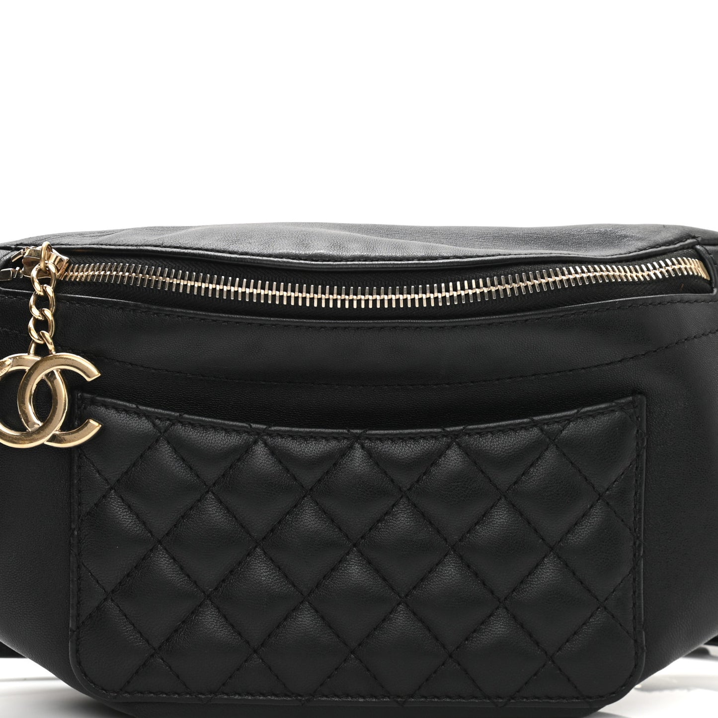 Lambskin Quilted Waist Bag Fanny Pack Black
