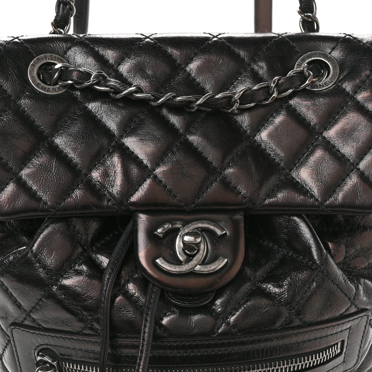 Glazed Calfskin Quilted Small Salzburg Mountain Backpack Black