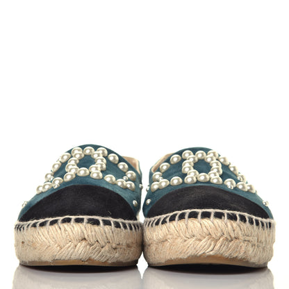 Chanel Suede Pearl CC Espadrilles 36 Teal 2 of 8