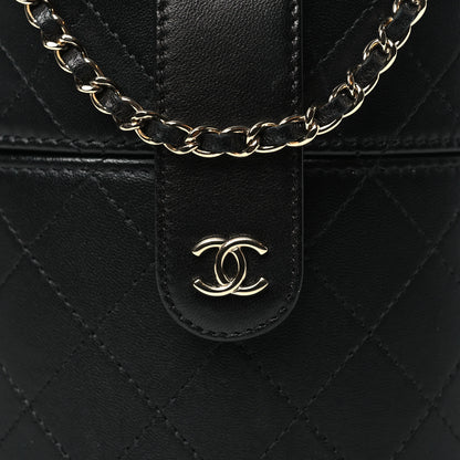 Chanel Lambskin Quilted Round Vanity Case With Chain Black 8 of 12