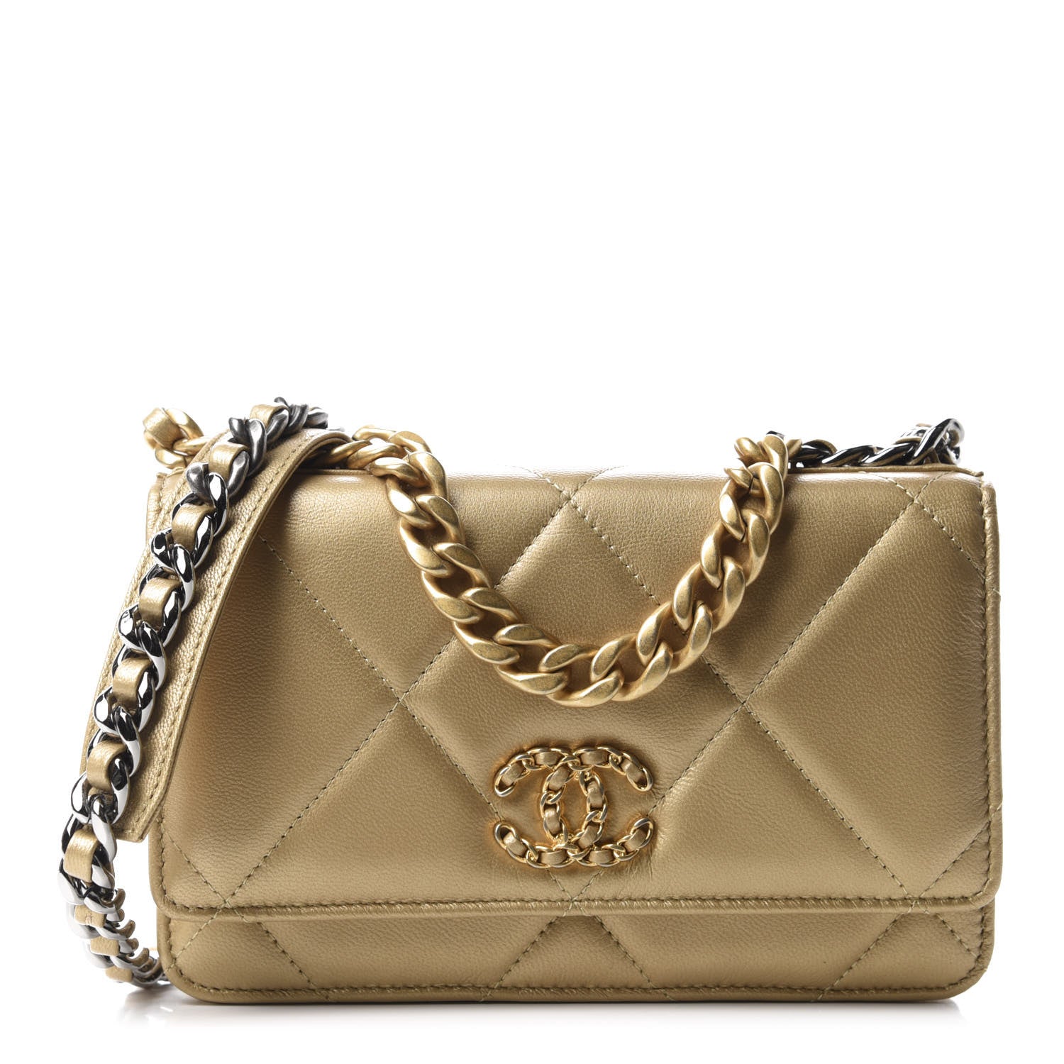 Chanel Metallic Goatskin Quilted 19 Wallet On Chain WOC Gold 1 of 15