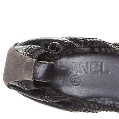 Chanel Lambskin Suede CC Elastic Cap Toe Ballerina Pumps 38 Black Grey 6 of 11