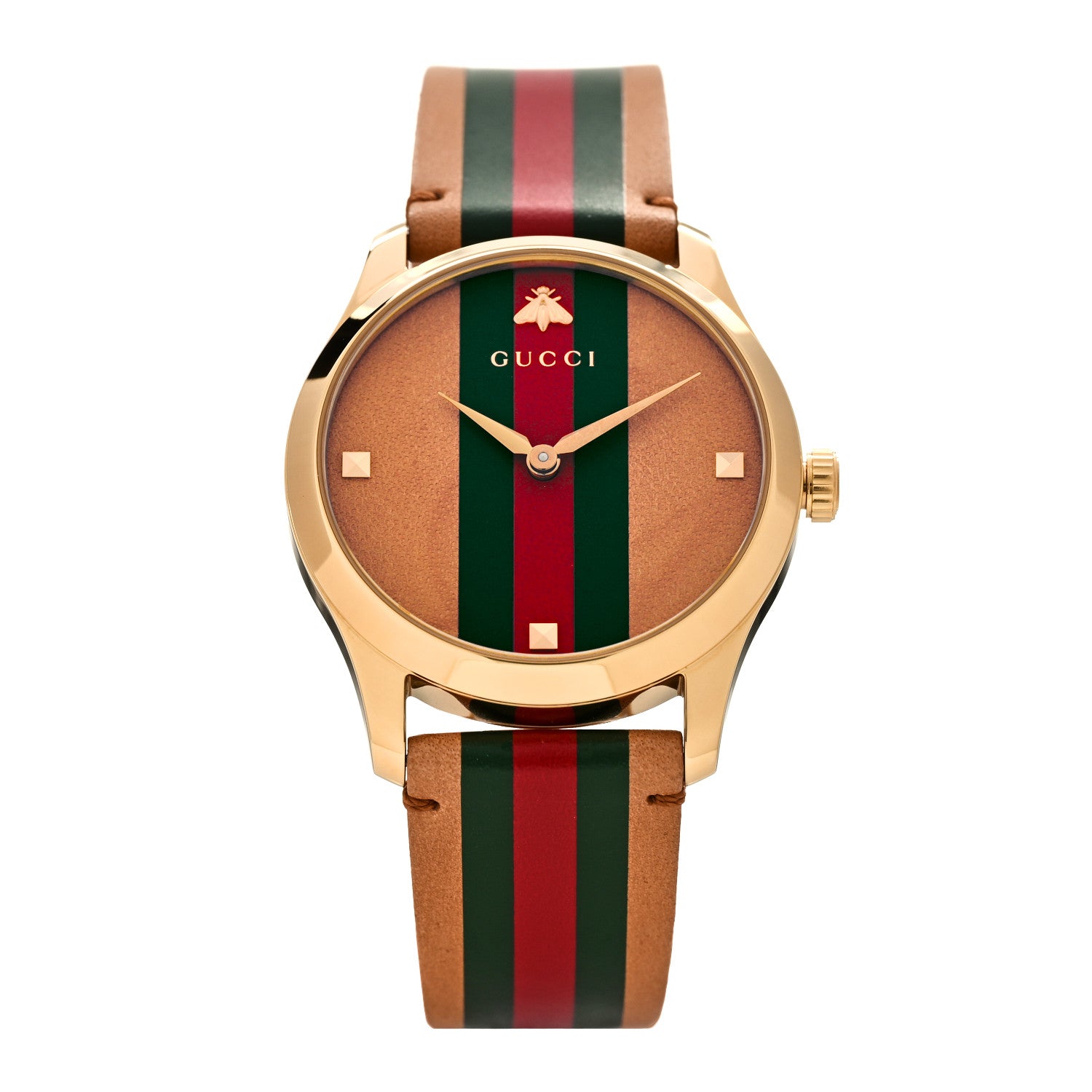 Gucci Stainless Steel Calfskin 38mm G-Timeless Stripe Web Quartz Watch Brown 1 of 5