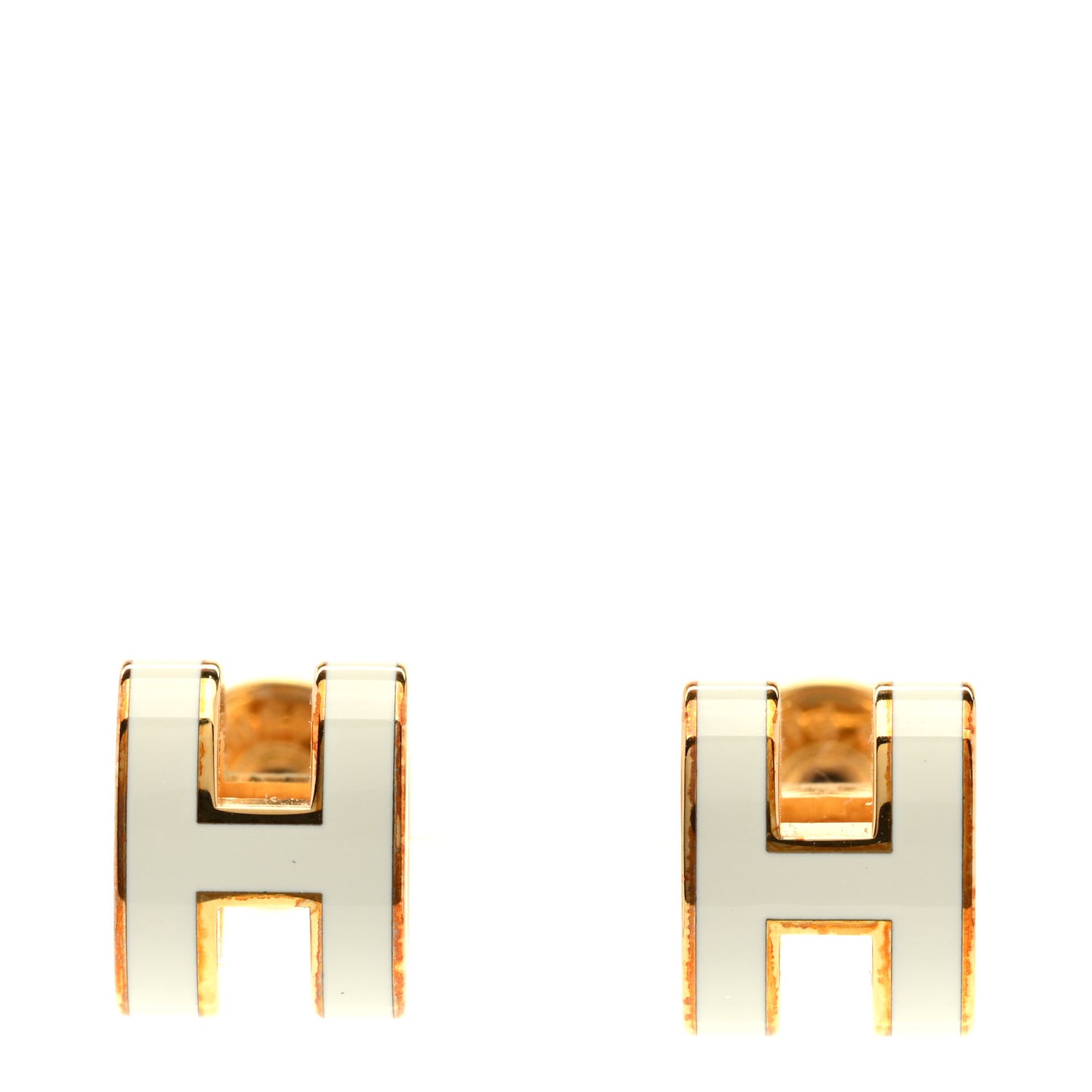Gold Lacquered Mini Pop H Earrings White