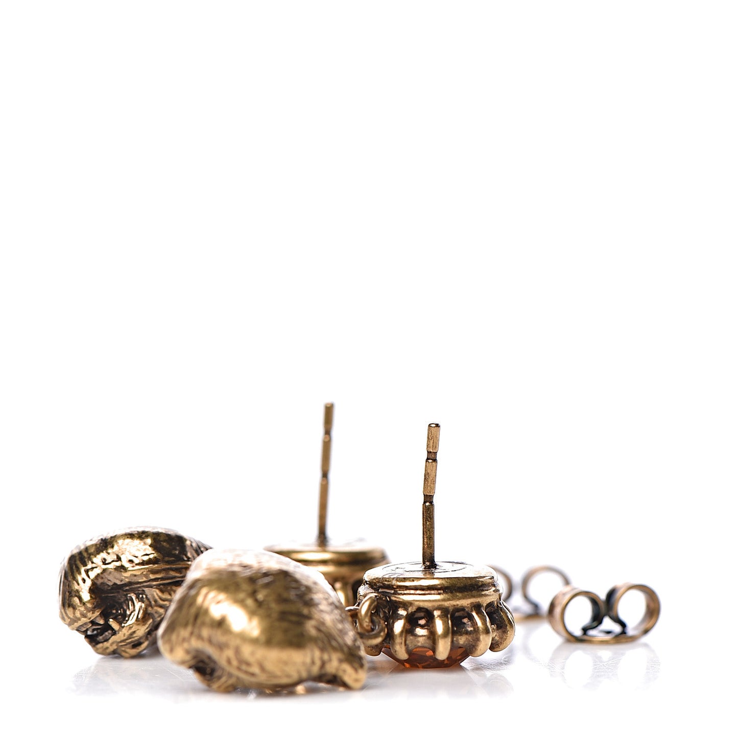 Metal Crystal Feline Earrings Aged Gold