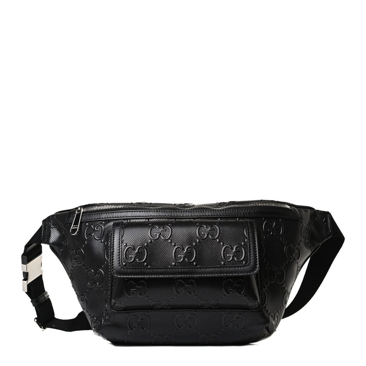 Calfskin GG Tennis Embossed Pocket Belt Bag Black