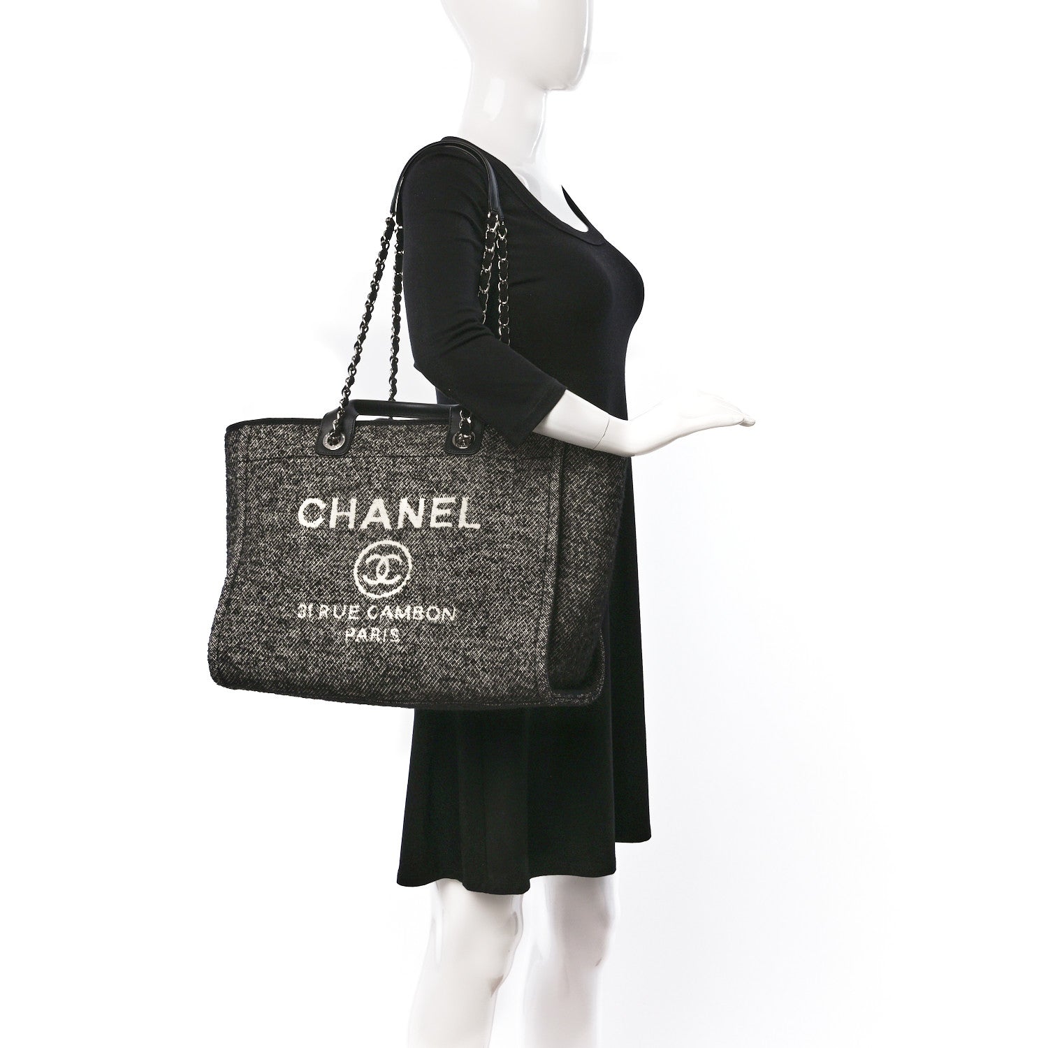 Chanel Mixed Fibers Calfskin Medium Deauville Tote Black 2 of 9