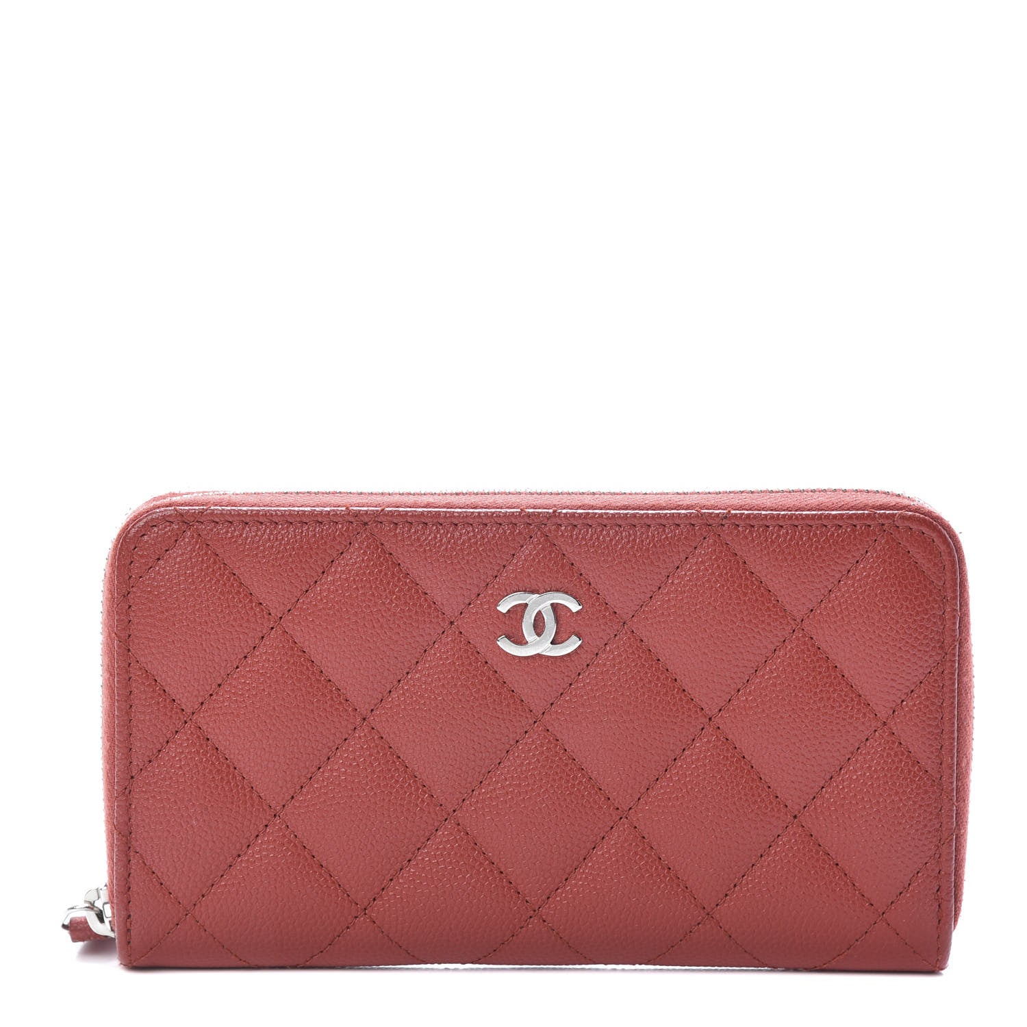 Chanel Caviar Quilted Medium Zip Around Wallet Red 1 of 12