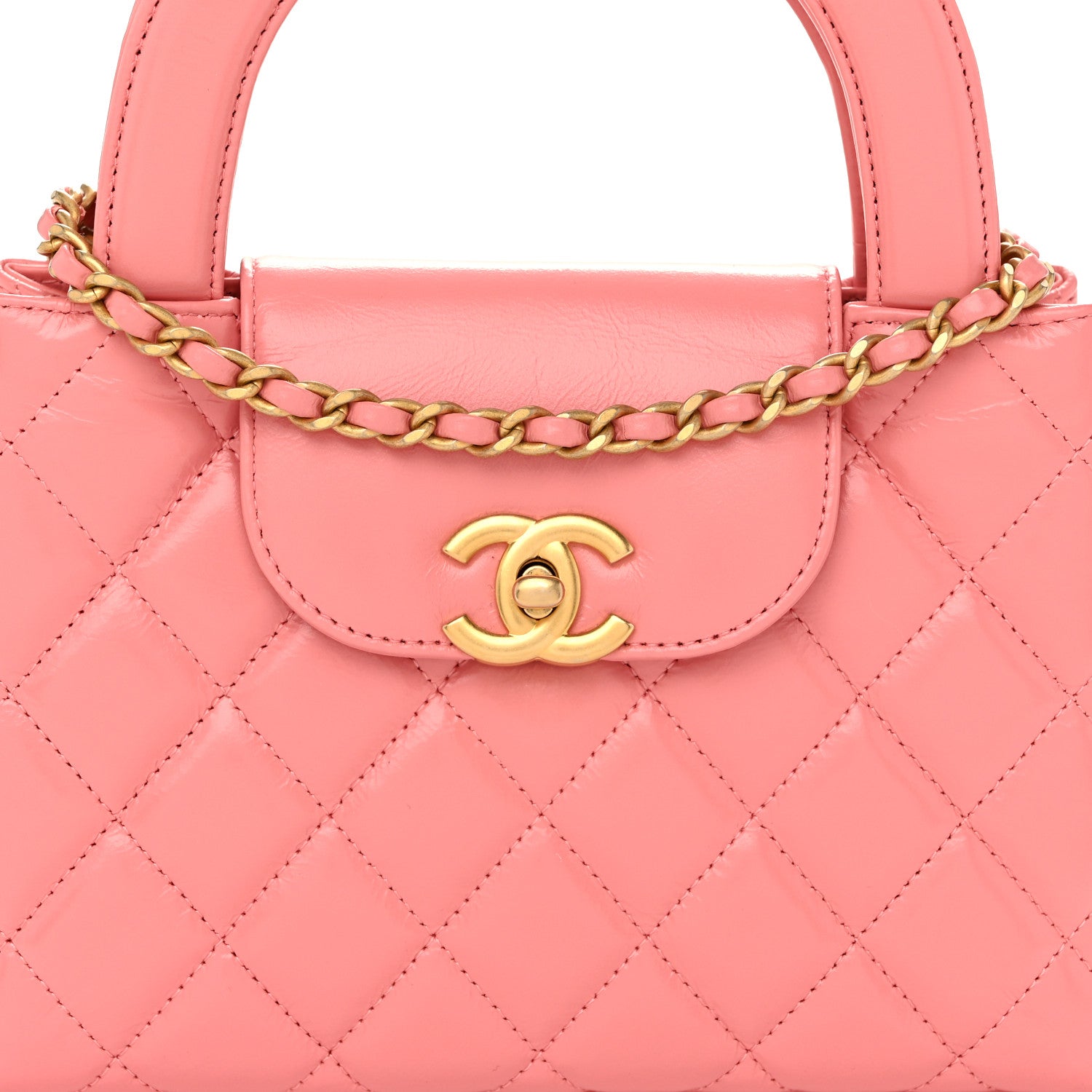 Chanel Shiny Aged Calfskin Quilted Nano Kelly Shopper Coral Pink 8 of 10