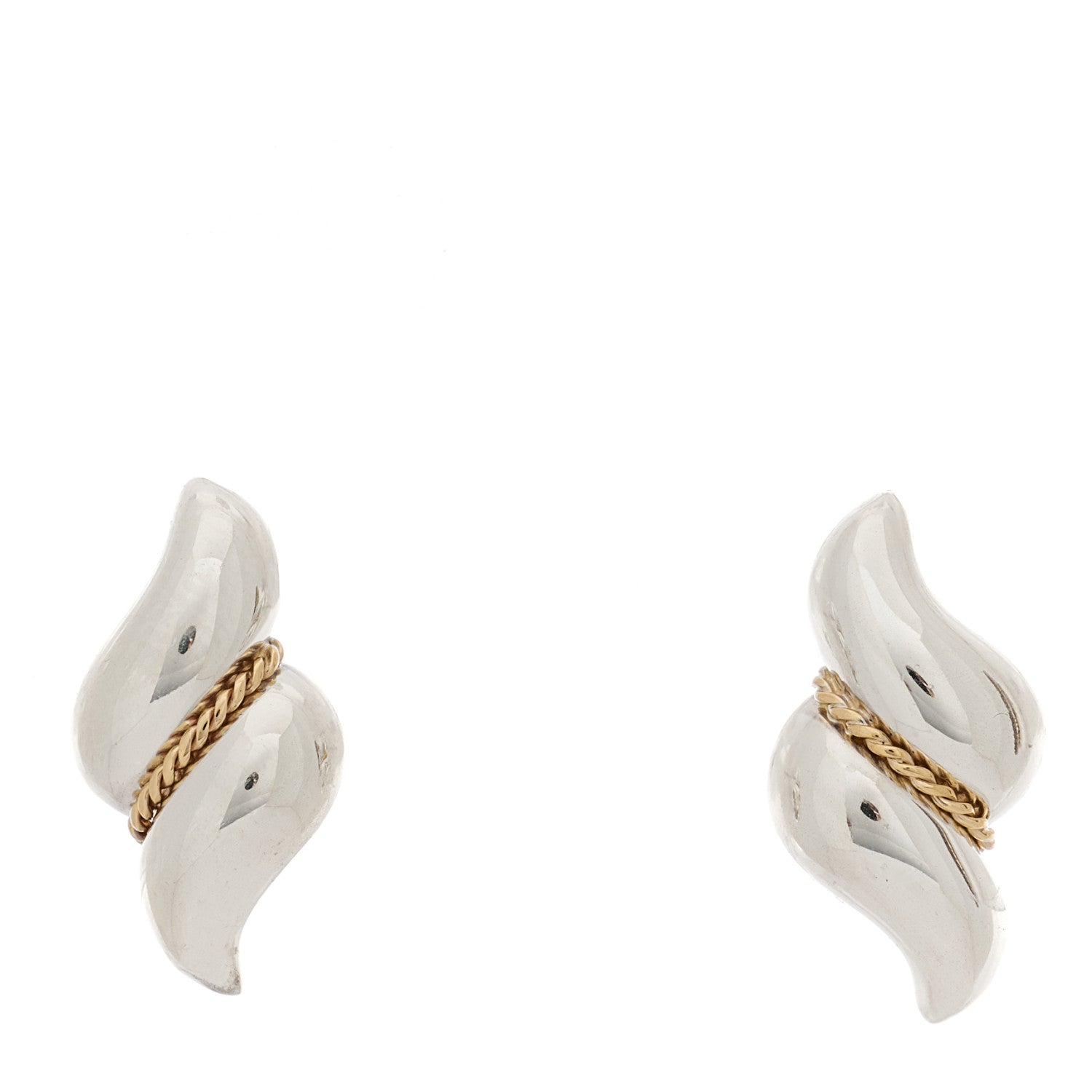 Tiffany Sterling Silver 14K Yellow Gold Chain Twist Earrings 1 of 4
