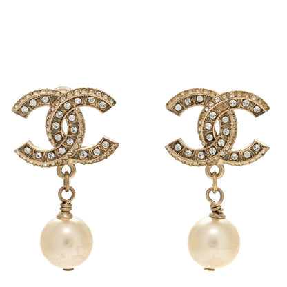 Chanel Crystal Pearl CC Drop Earrings Gold 1 of 4