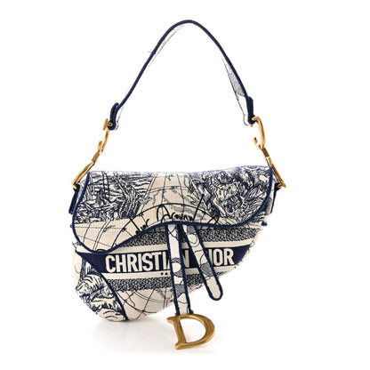 Christian Dior Canvas Embroidered Around the World Saddle Bag Blue 1 of 11