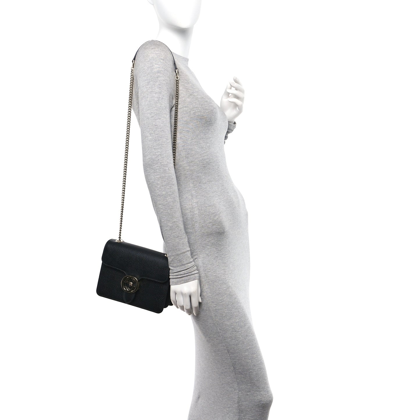 Dollar Calfskin Small Interlocking G Shoulder Bag Black
