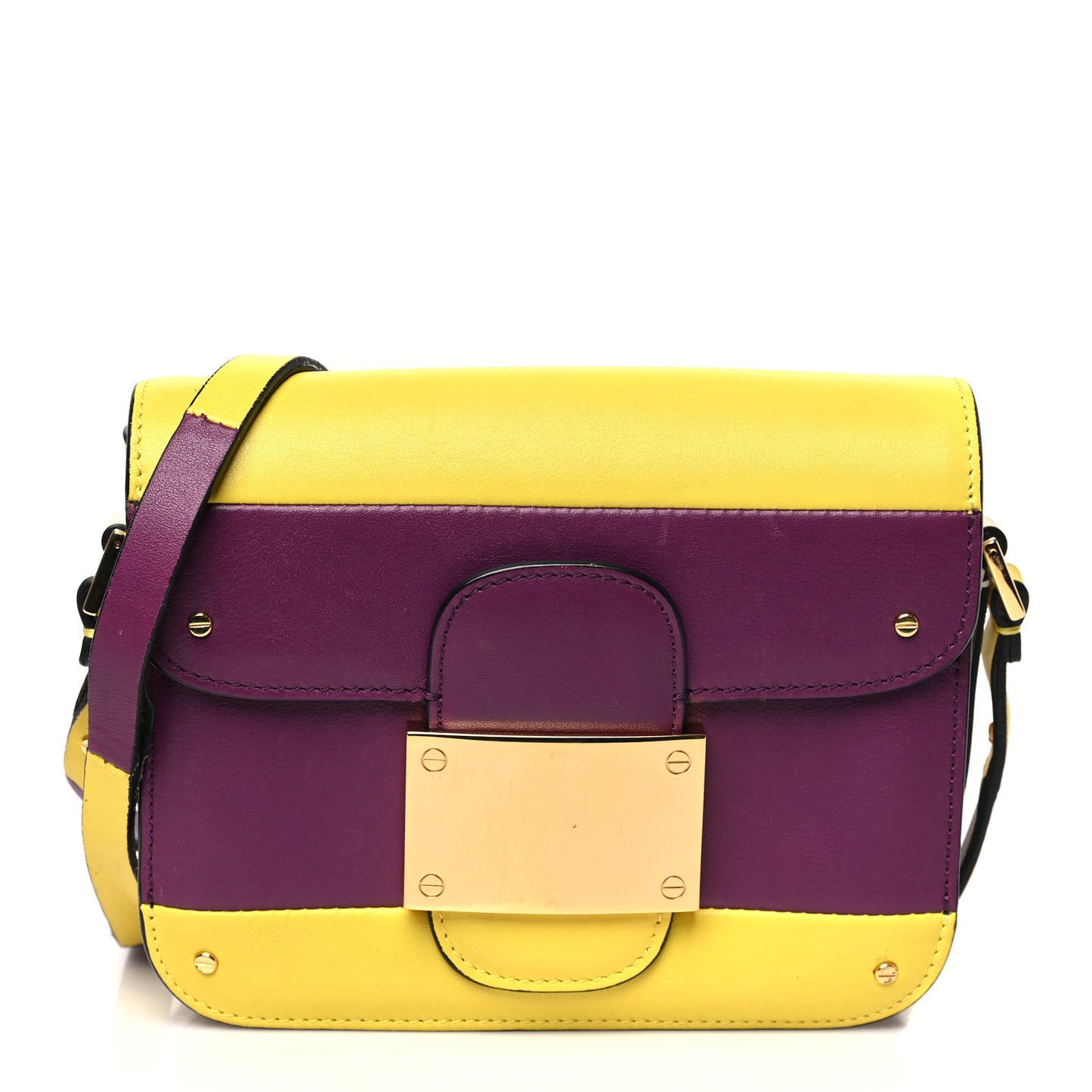 Calfskin Mini Rivet Colorblock Shoulder Bag Purple Yellow