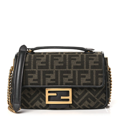 Fendi Fabric Jacquard FF 1974 Midi Chain Baguette Tobacco Moro 1 of 11