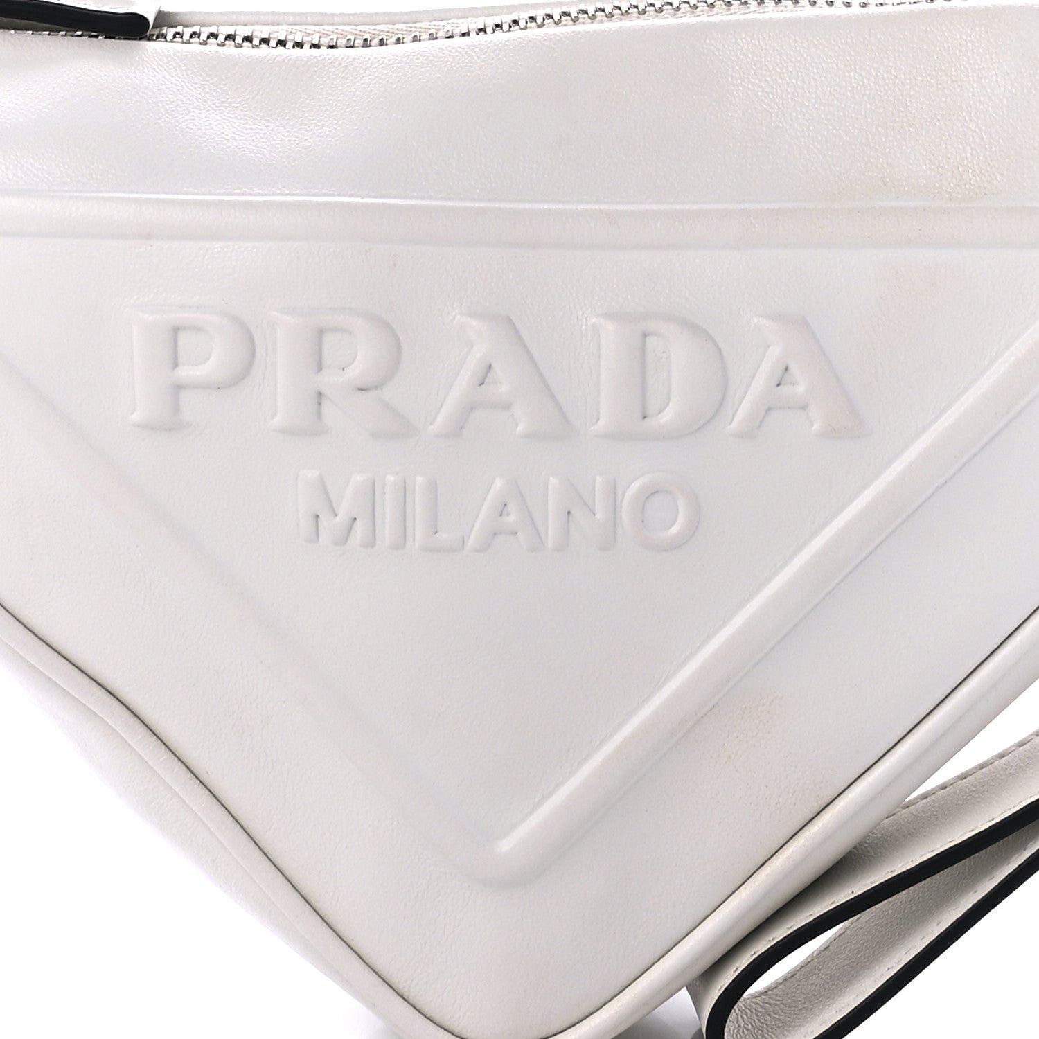 Prada Grace Lux Triangle Logo Embossed Triangle Wristlet Pouch White 8 of 9