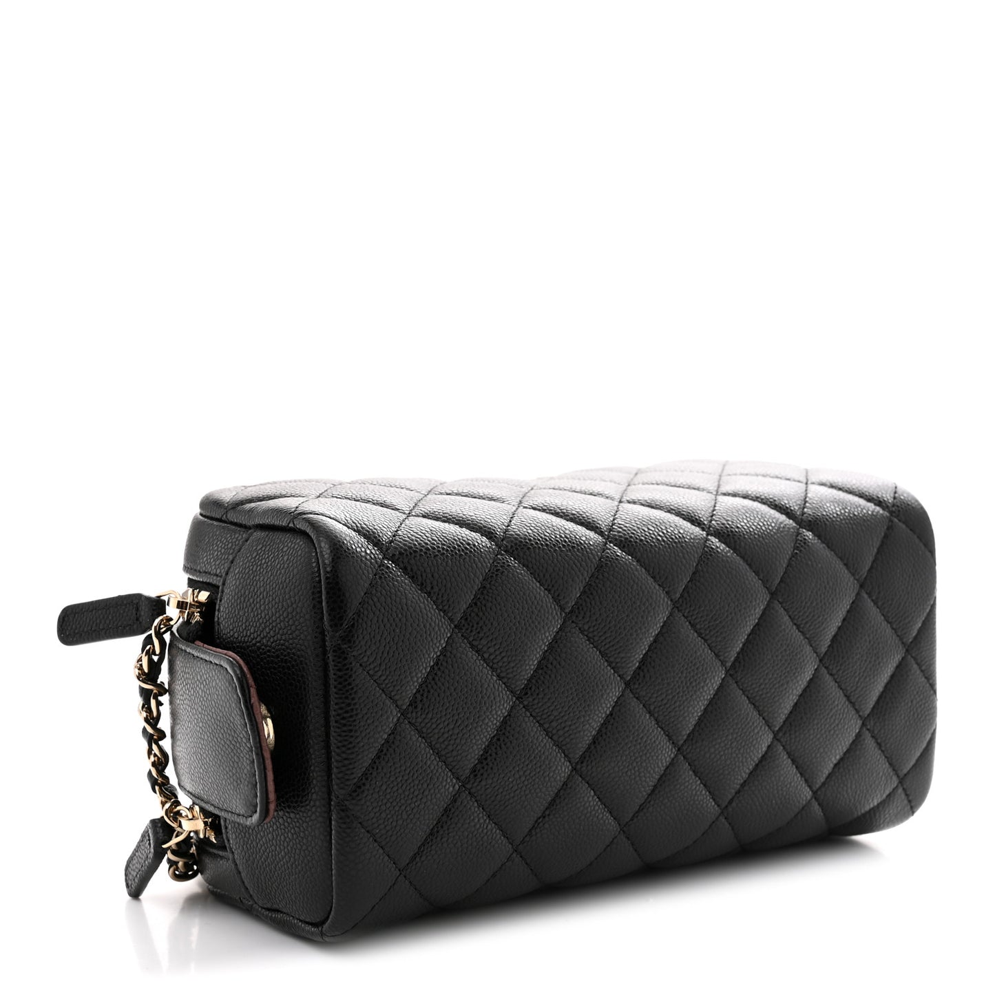Caviar Quilted Toiletry Case With Chain Black
