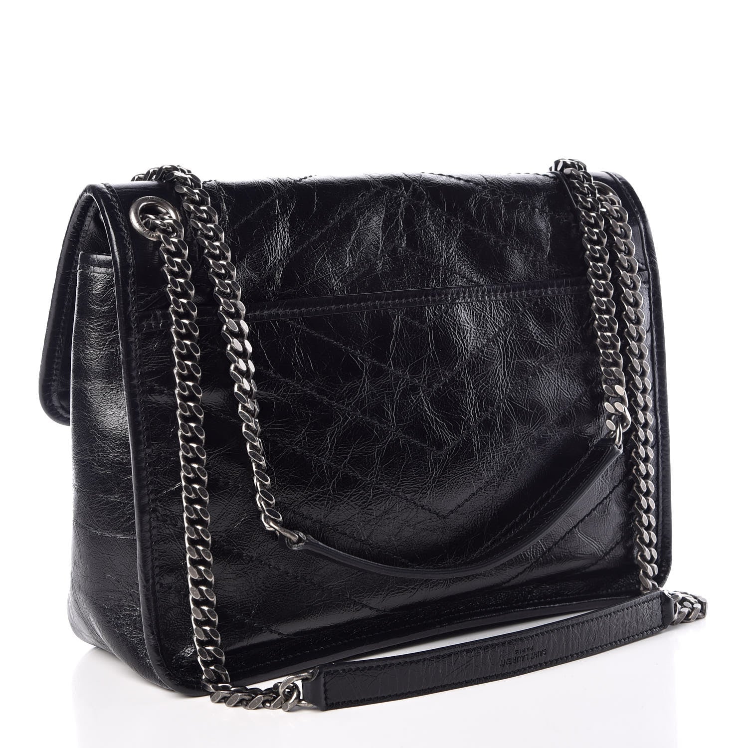 Saint Laurent Crinkled Calfskin Matelasse Monogram Medium Niki Chain Satchel Black 3 of 10