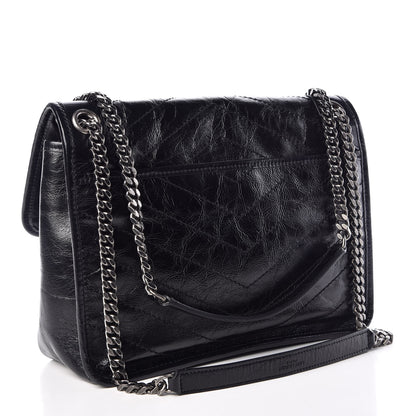 Saint Laurent Crinkled Calfskin Matelasse Monogram Medium Niki Chain Satchel Black 3 of 10