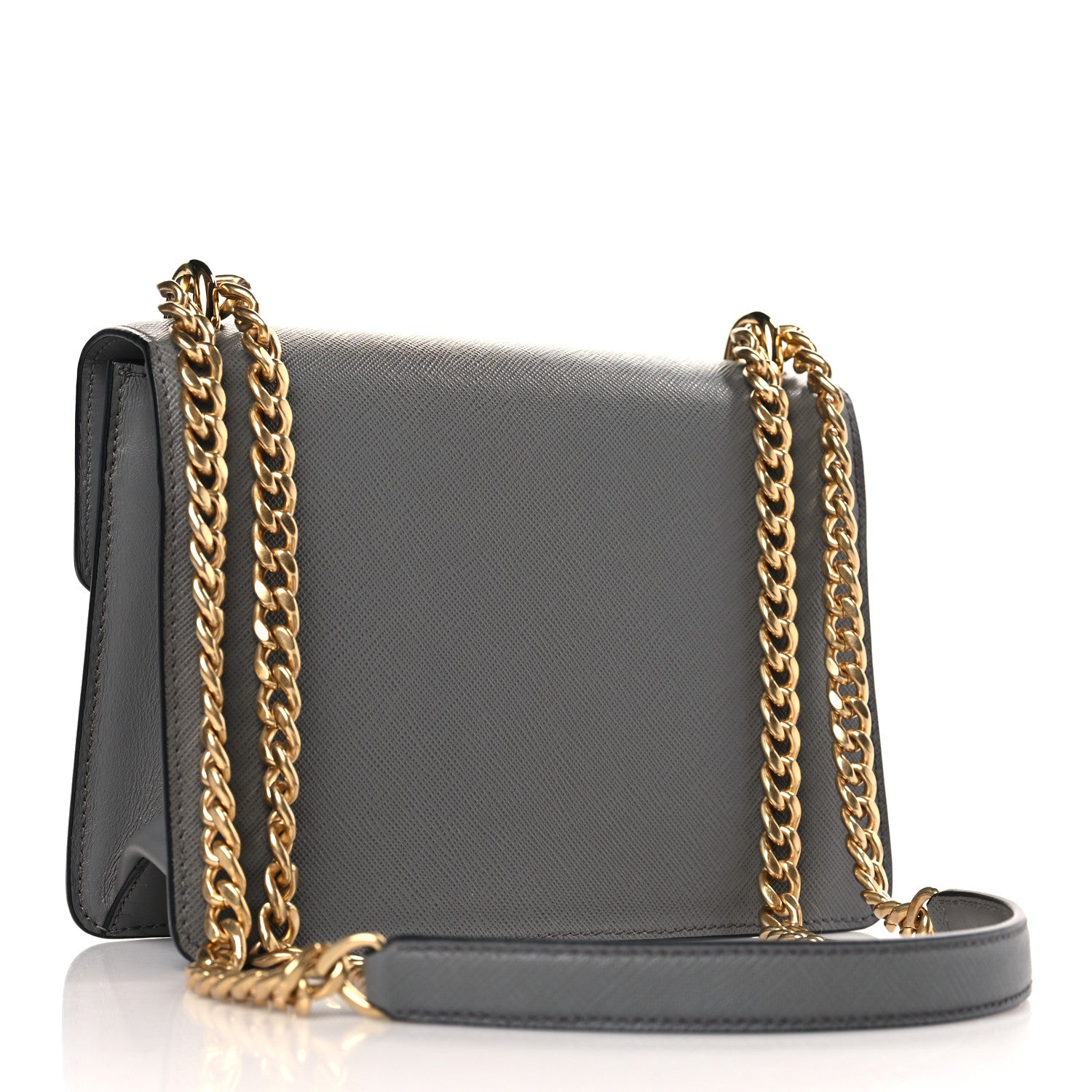 Prada Saffiano Soft Calfskin Metal Triangle Logo Envelope Chain Shoulder Bag Marmo 3 of 9