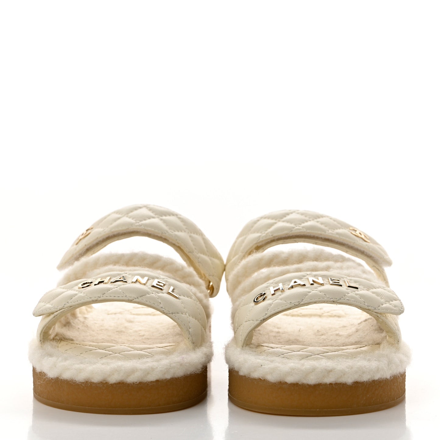 Cord Lambskin Quilted Logo Mules 37 Ivory