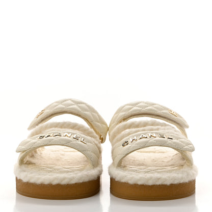 Chanel Cord Lambskin Quilted Logo Mules 37 Ivory 2 of 8