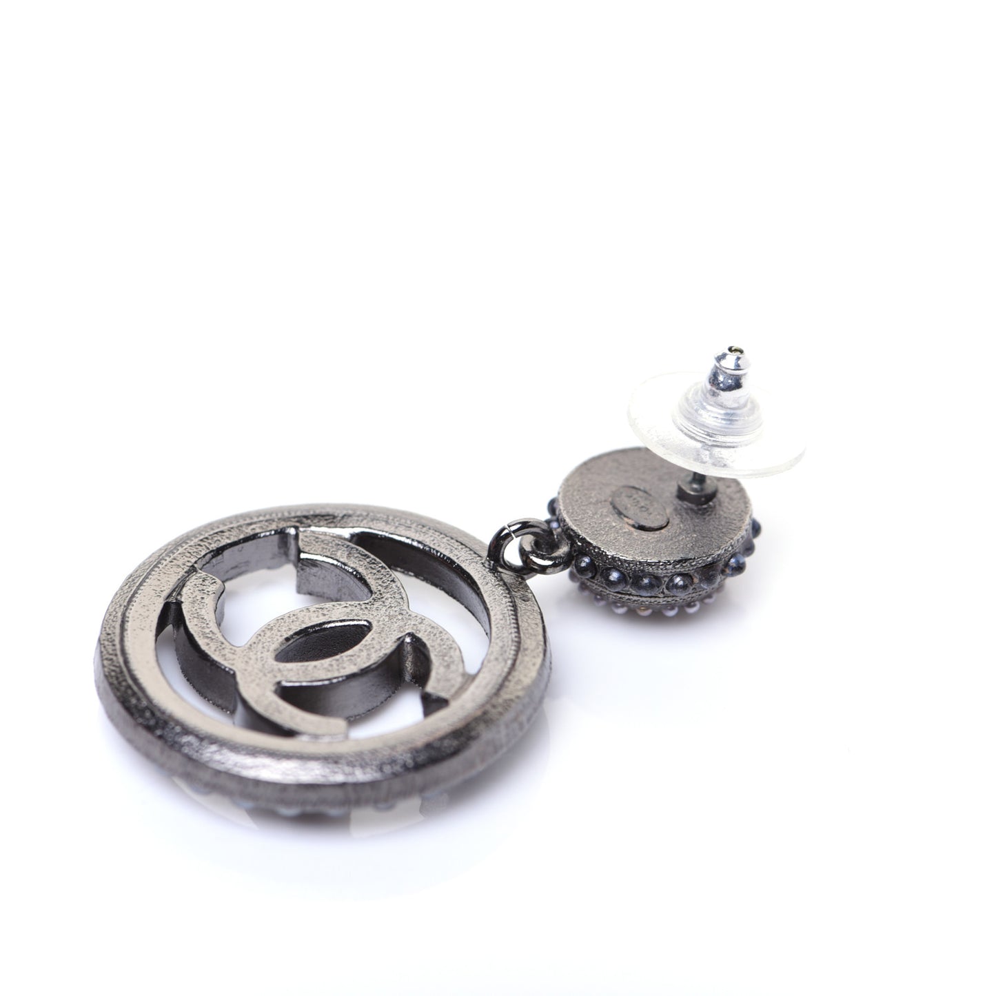 Ruthenium Beaded CC Drop Earrings Dark Grey