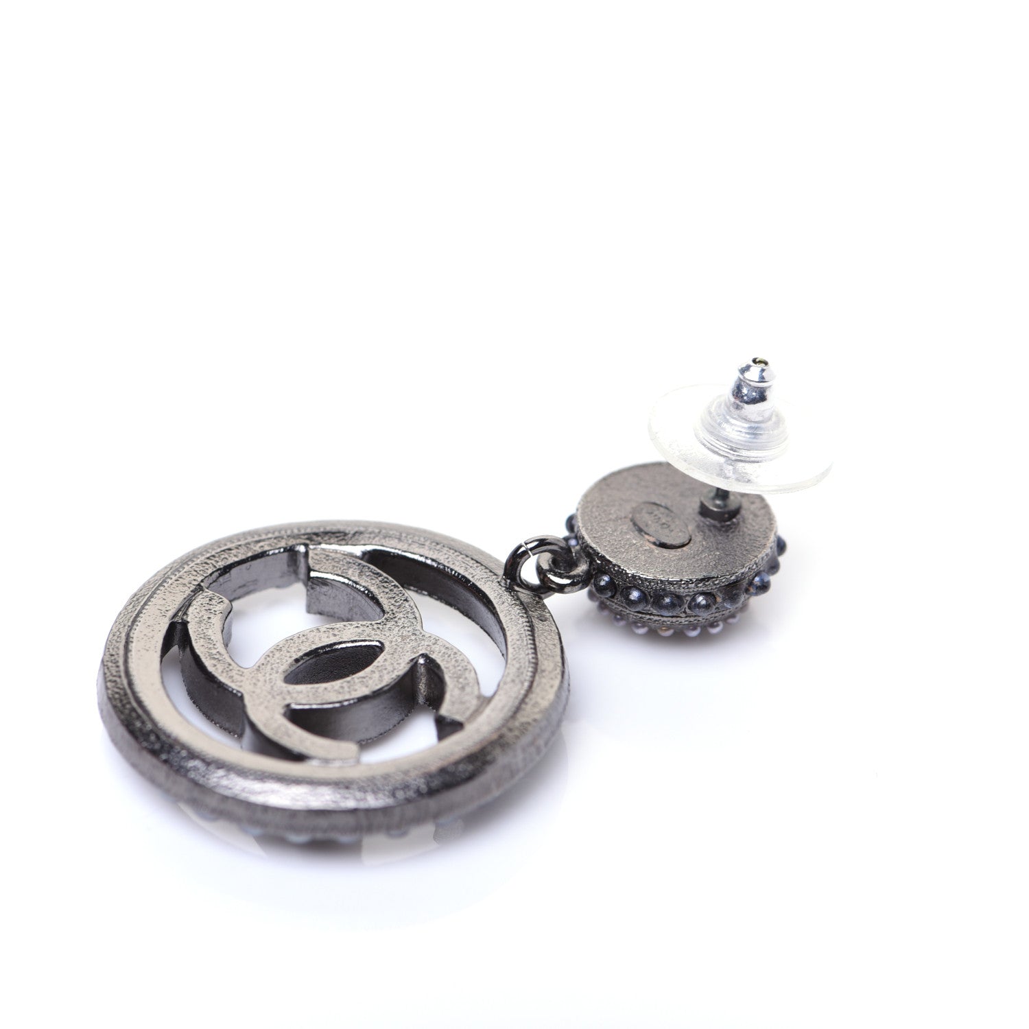 Chanel Ruthenium Beaded CC Drop Earrings Dark Grey 6 of 9