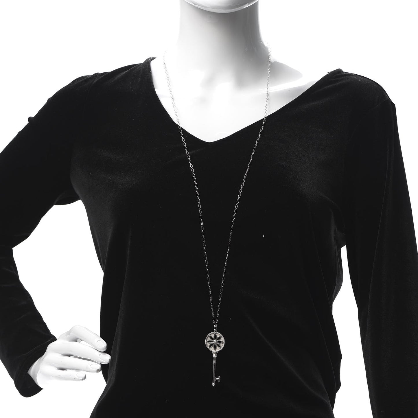 Sterling Silver Diamond Large Daisy Key Pendant Link Necklace