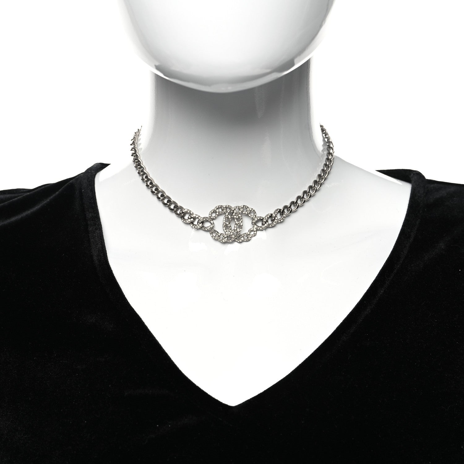 Chanel Crystal CC Necklace Silver 2 of 5