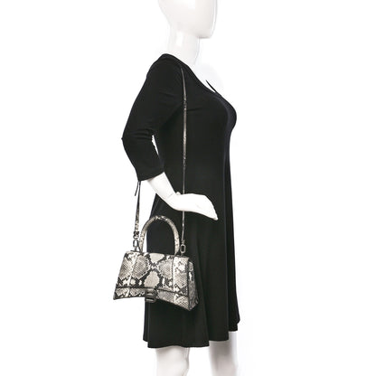 Balenciaga Calfskin Snake Effect Small Hourglass Top Handle Bag Black White 2 of 13