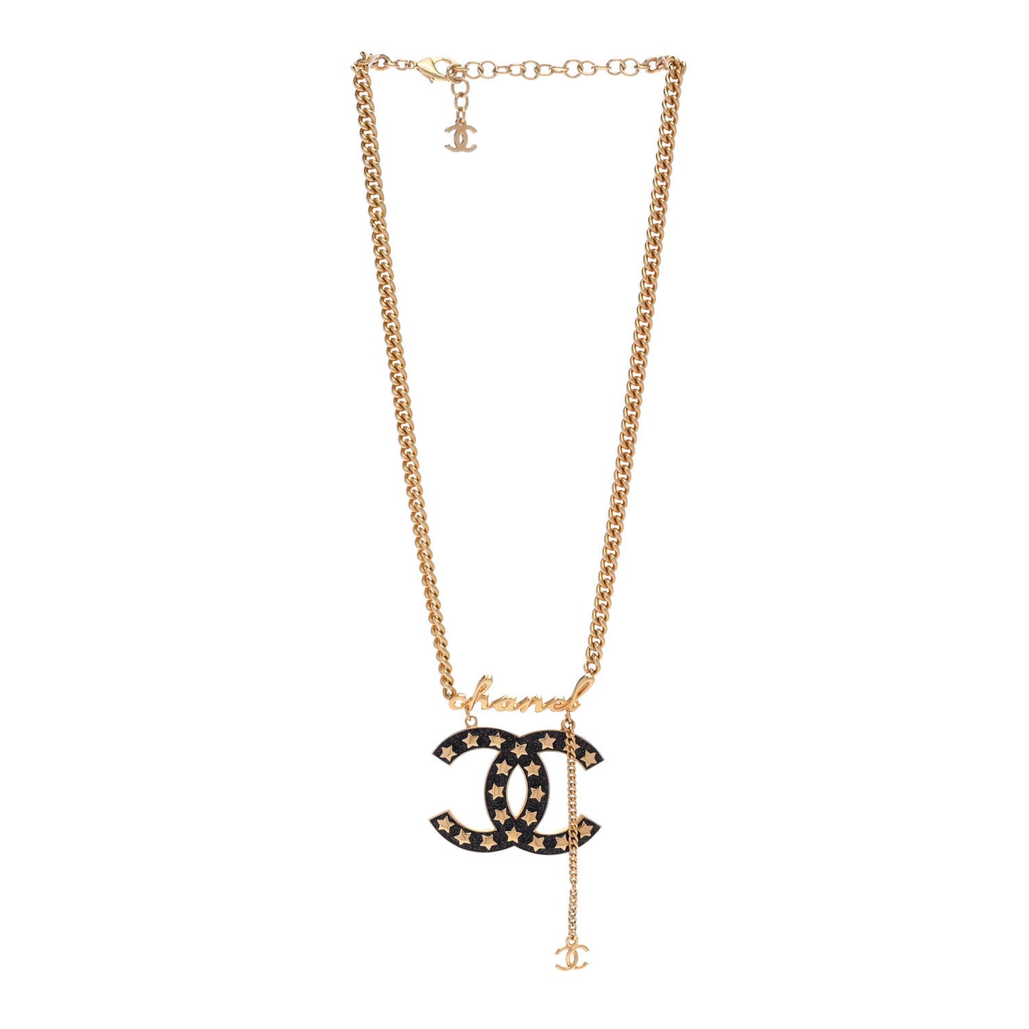 Metal CC Star Necklace Gold Pearly Black