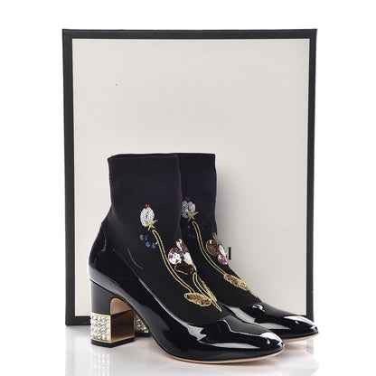 Gucci Patent Calfskin Candy Sock Ankle Boots 38 Black 8 of 8