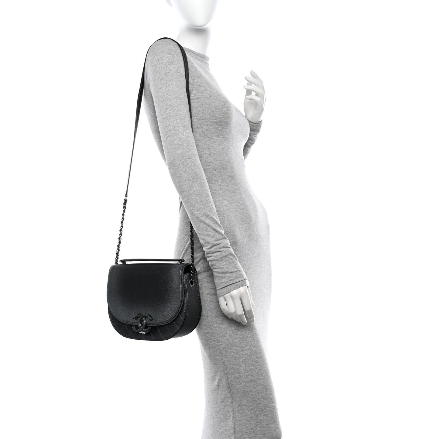 Metallic Caviar Quilted Medium Coco Curve Messenger Flap Black Ruthenium