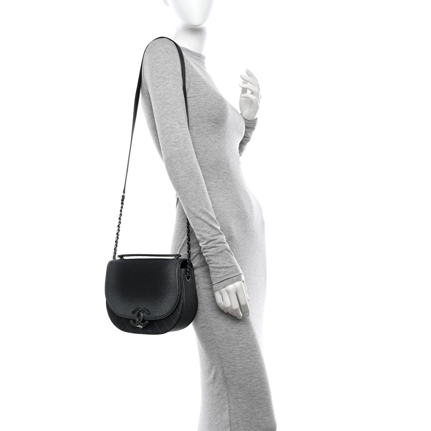 Chanel Metallic Caviar Quilted Medium Coco Curve Messenger Flap Black Ruthenium 3 of 10