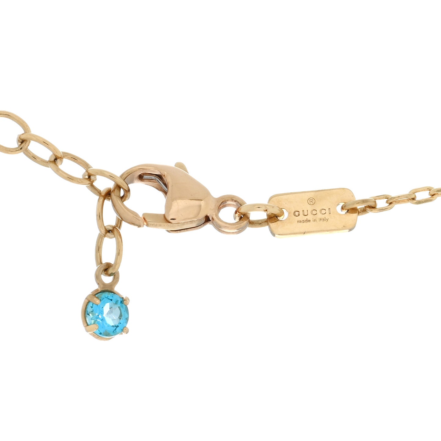 18K Yellow Gold Blue Topaz Running G Pendant Necklace